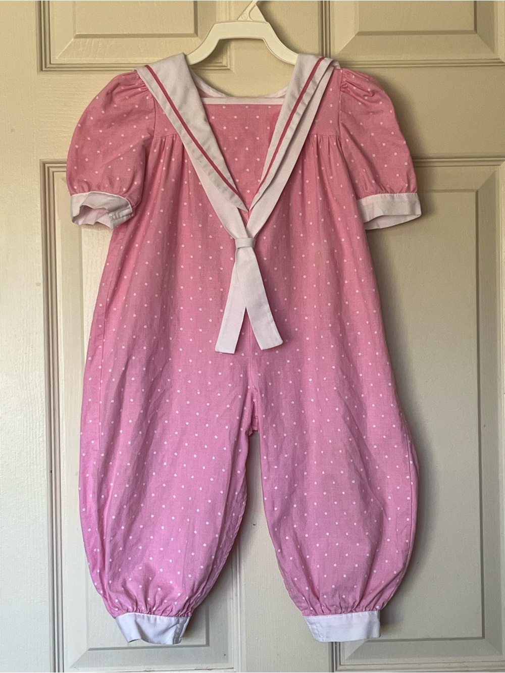 VTG 80'S Hartstrings 2T Pink Polka Dot Cotton Sailor Romper